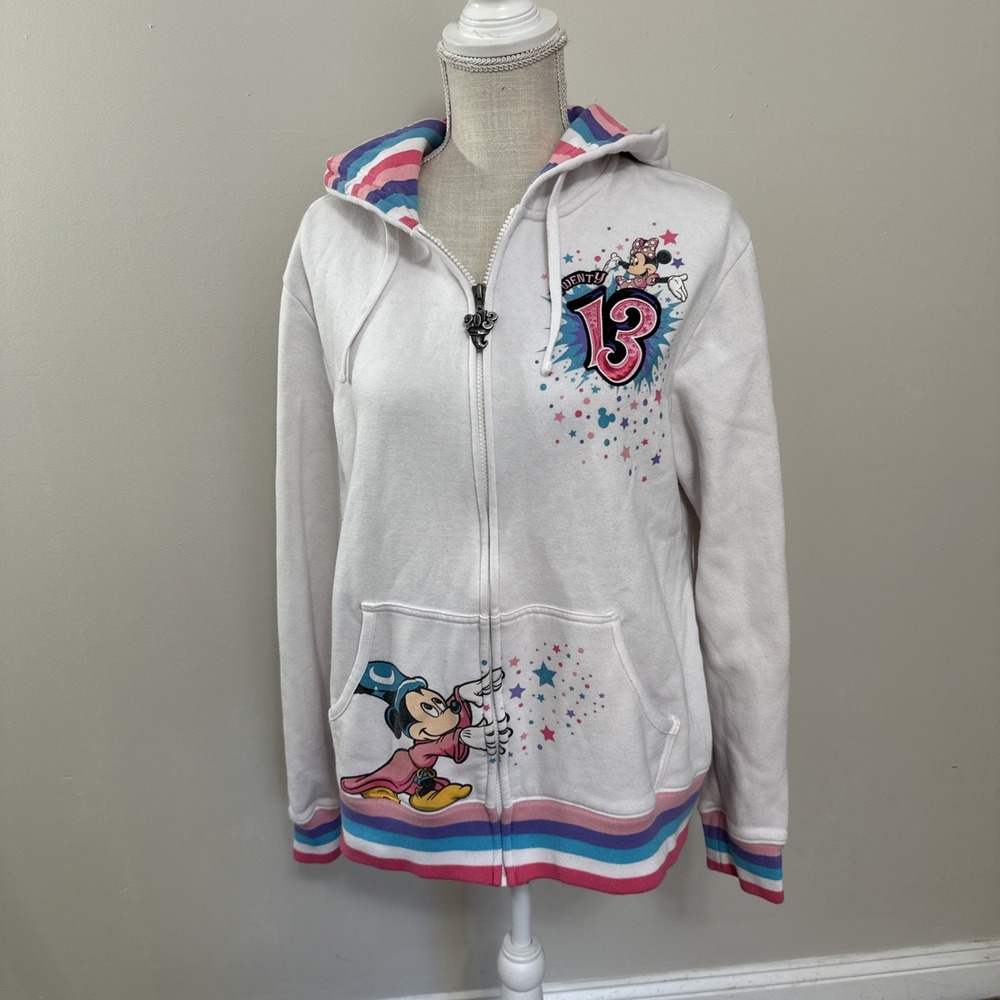 Disney‎ Parks 2013 Walt Disney World White Full Zip Hoodie Sweatshirt XL